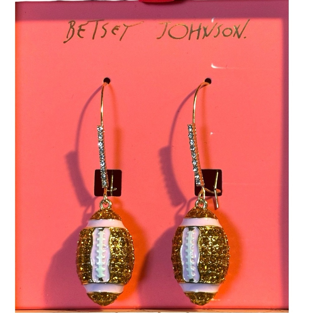 NWT•Betsey Johnson Rhinestone Football dangle earrings